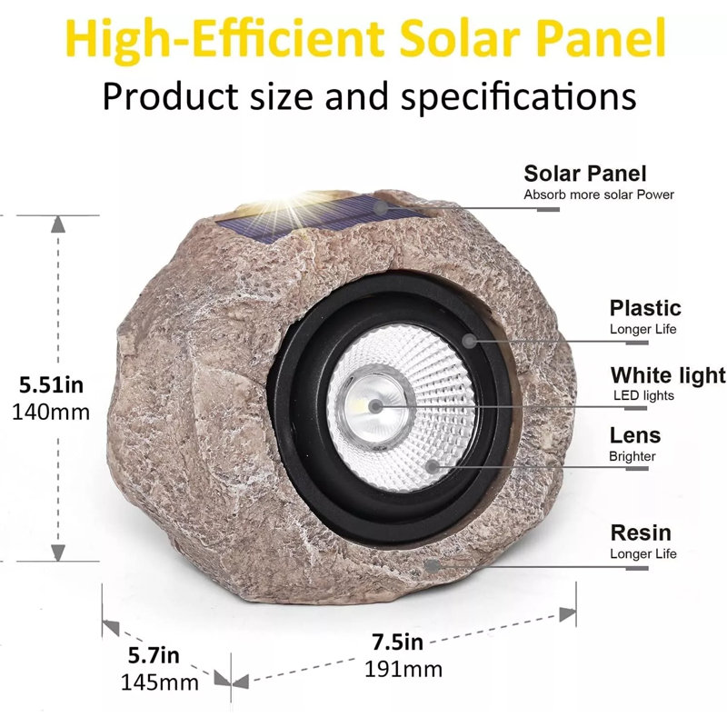 Ensemble de 2 lumières d'extérieur à énergie solaire pour roche et jardin