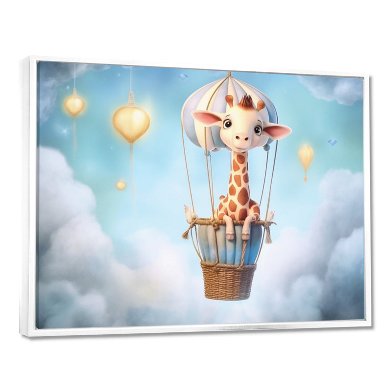 «Nursery Adorable Giraffe I», reproduction sur toile, H 24 po x l 32 po x P 1 po, Cadre flottant blanc