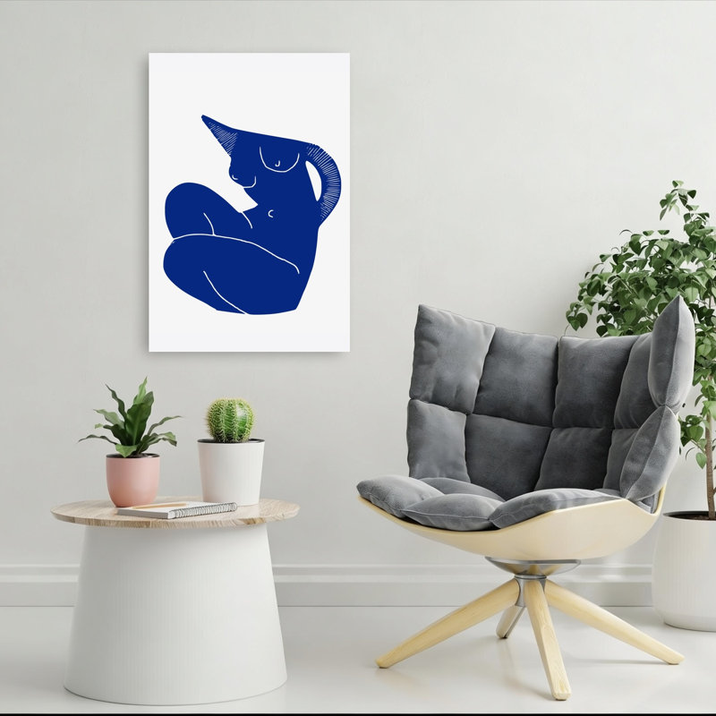 Blue Reclining Figure Abstract Contemporary Minimalist Wall Art Print, 91.44cm H x 60.96cm W