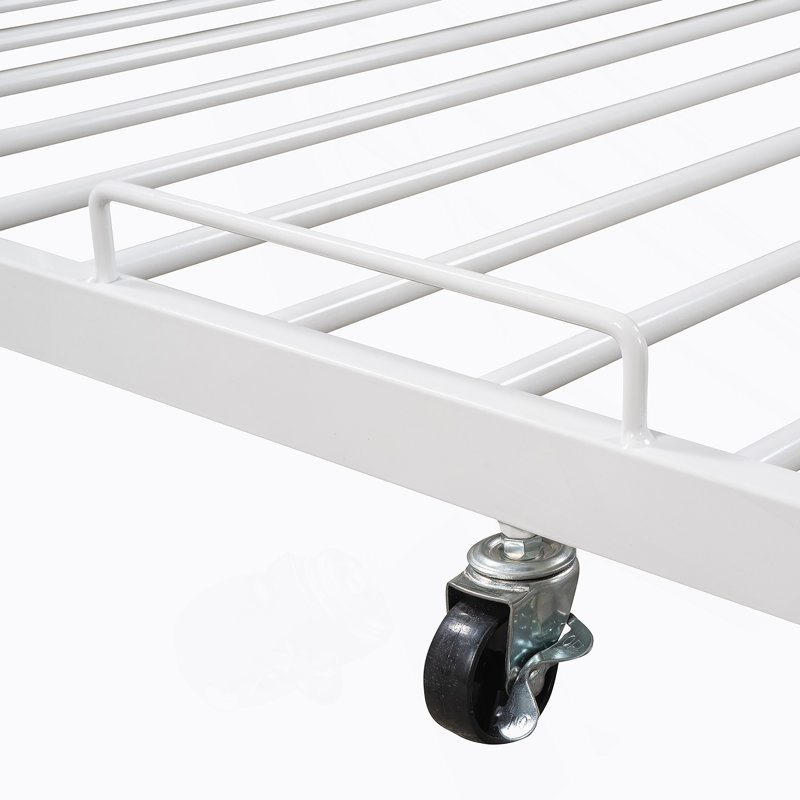 Base de lit plateforme en métal avec couchette, ports USB et support à lattes, Double, Black