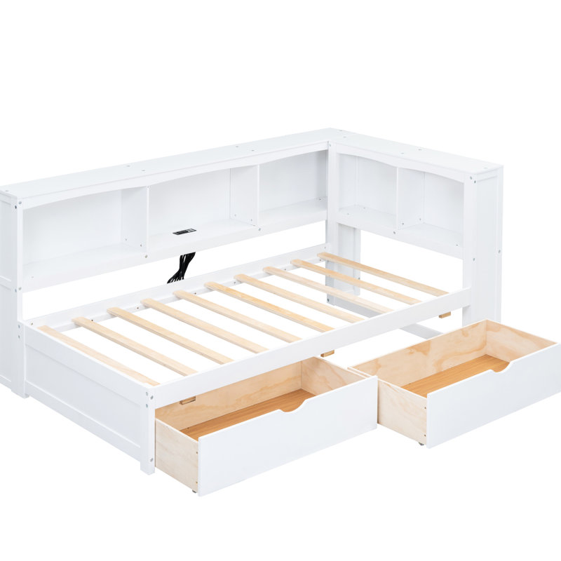 Lit de jour simple en blanc avec tiroirs de rangement et un cadre de rangement pour chambre à coucher robuste et durable