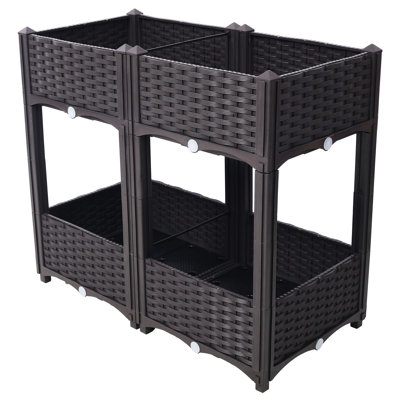 Elevated Planter Box For Outdoor Veggies - 31.5"x15.7"x27.7", Brown Polypropylene With Drainage Flowers, Herbs Standing Bed 31.5"x15.7"x27.7" Veggies, Garden