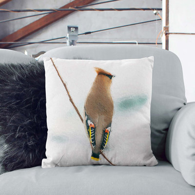 Bohemian Waxwing Bird Square Throw Cushion