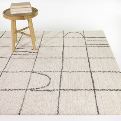 Melaneus Cream/Charcoal Modern Geometric Area Rug