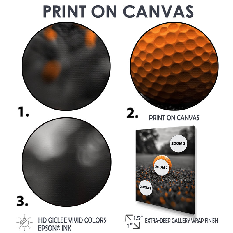 Monogramme de balle de golf orange et gris I - salon de golf mural, H 32 po x l 24 po x P 1 po, Toile encadrée noire simple