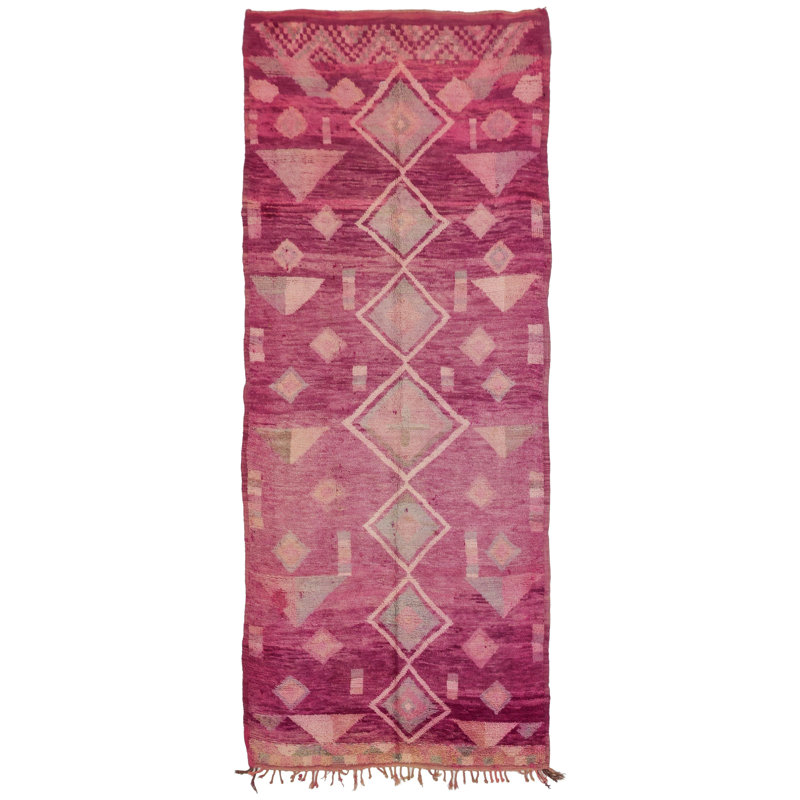 Moroccan Rugs One-of-a-Kind Runner 5'5" X 12'11" 1950s Runner Wool Area Rug Purple
