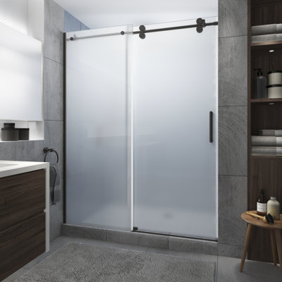 Langham XL 56 - 60" W x 80" H Sliding Frameless Shower Door with Frosted Glass