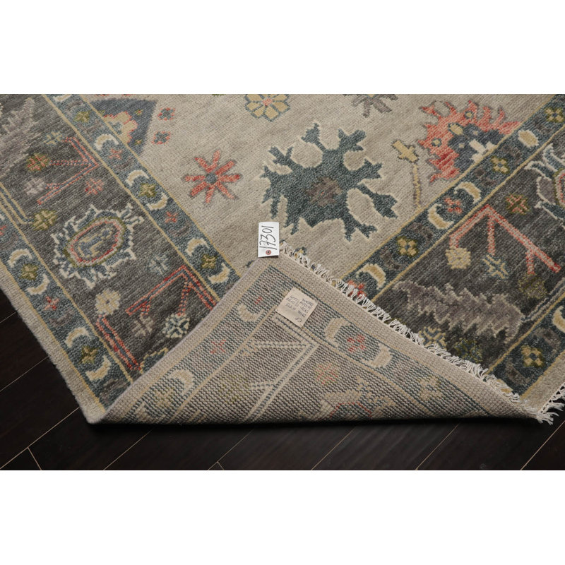 Tapis turc en laine noué à la main gris Oushak Loombloom, Rectangulaire 8 pi x 10 pi