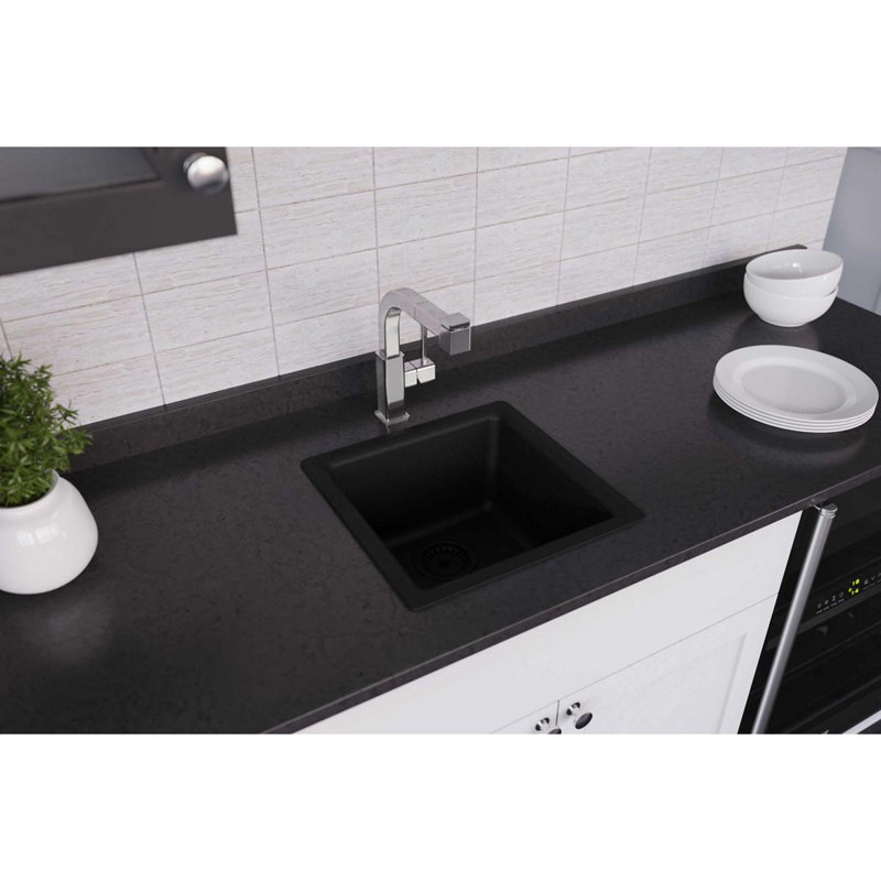 Quartz Luxe 16" L x 16" W Dual Mount Bar Sink, Caviar