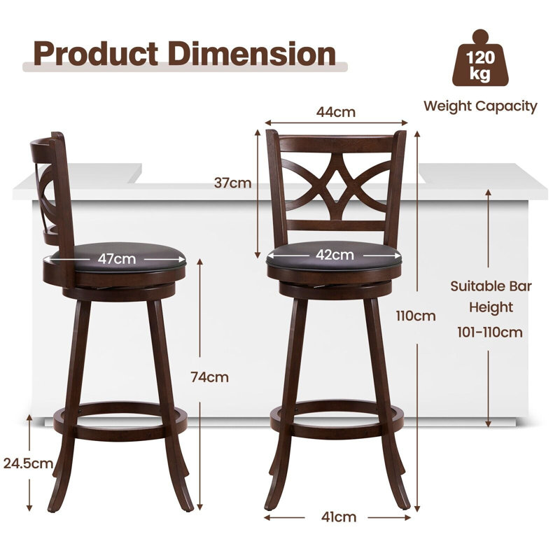 Authier Swivel Upholstered Counter Stool, Extra Tall (74cm Seat Height)