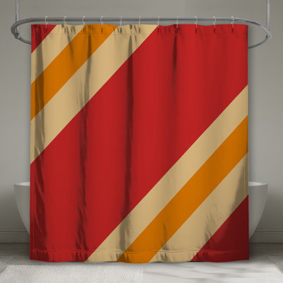 Rideaux de douche rouge orange à rayures diagonales très longs