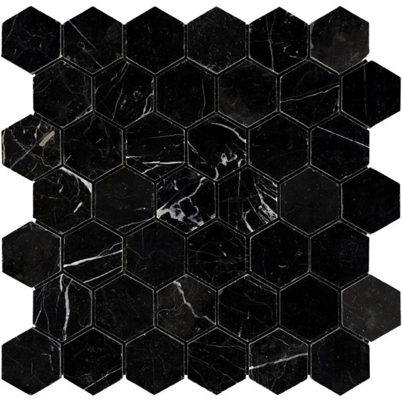 Carreau de mosaïque en marbre 2 po x 2 po, Noir poli