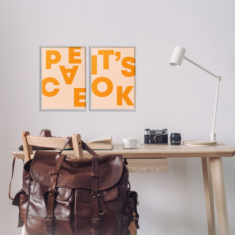 «Peace It's Ok», ensemble de 2 giclées orange par Incado, Estampe numérique Farmhouse, H 18 po x l 12 po