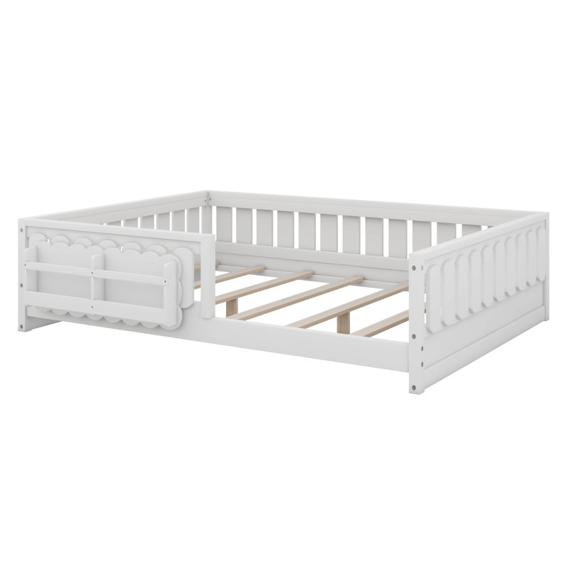 Full Size Platform Bed With Built-In Storage Shelves And Safety Guardrail For Kids Boys Girls, White, Full