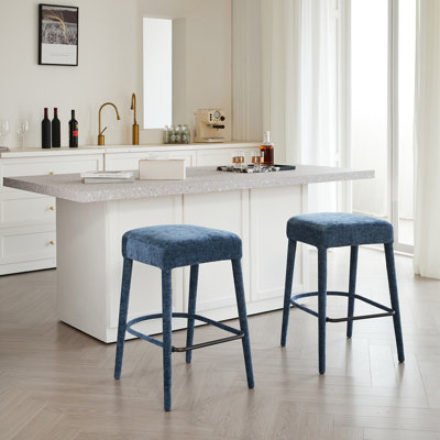 Tabouret de bar rembourré sans dossier en tissu - siège rembourré avec pieds et repose-pieds robustes, siège peu encombrant pour îlot de cuisine, comptoir de salle à manger et pub, 2 ensembles