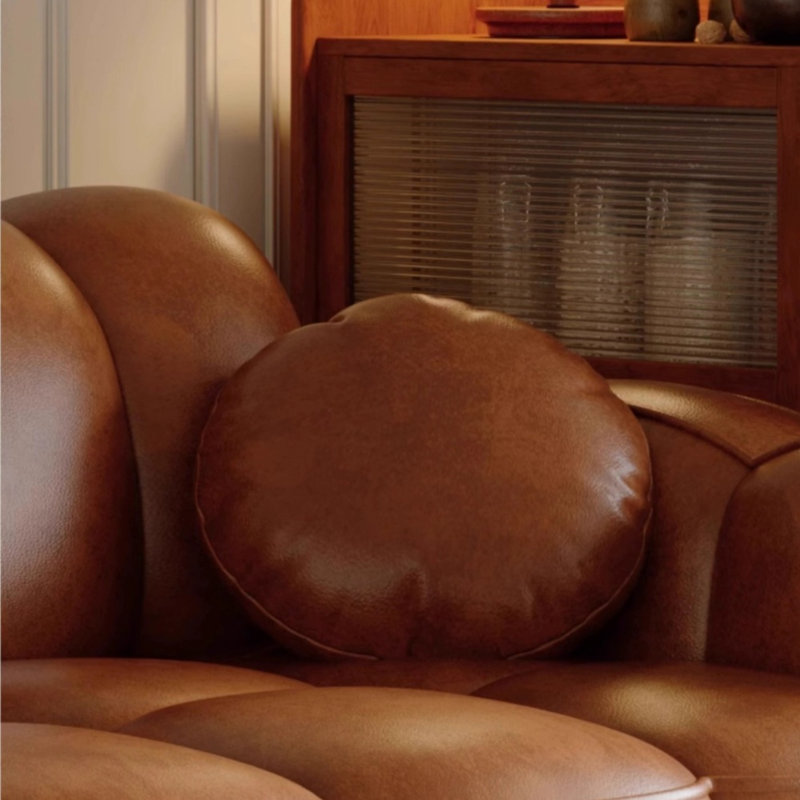 Waxed Leather Minimalist Biscuit Couch
