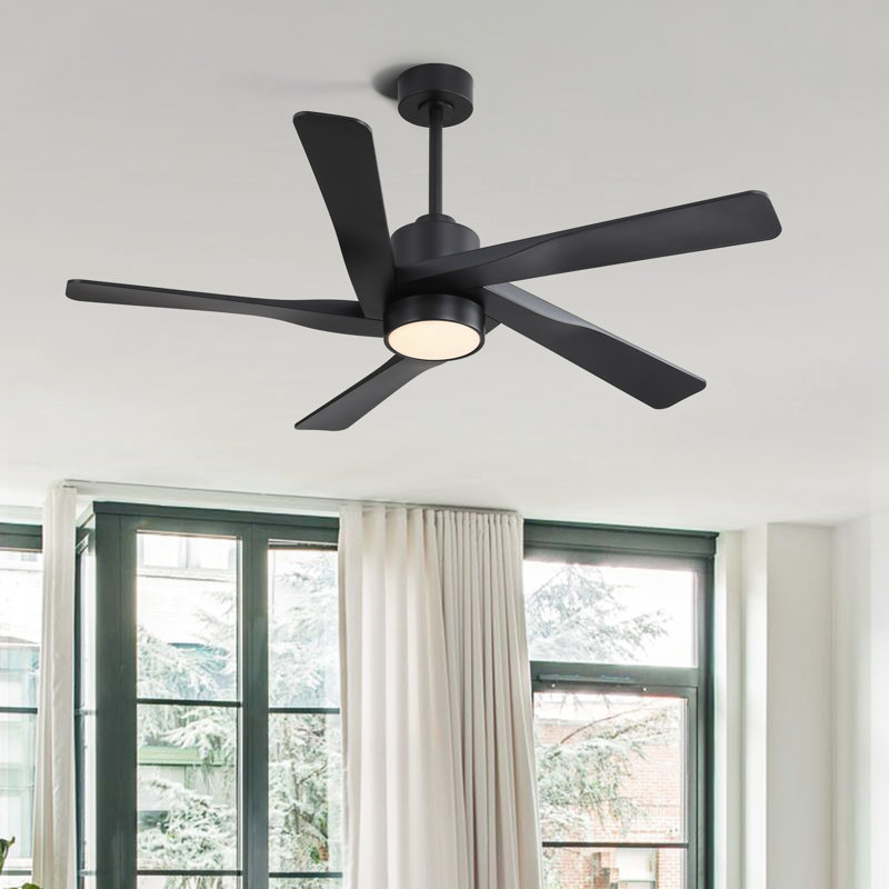 Ventilateur de plafond intérieur avec lumière et télécommande, 64", Noir mat, Noir mat