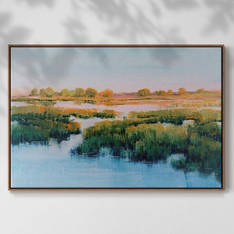 Toile tendue avec cadre Marshland View II, H 27 po x l 41 po x P 2 po, Cadre noyer