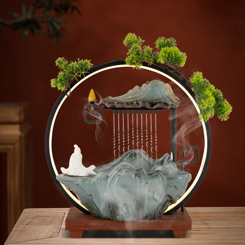 Fontaine de table d'intérieur avec lumières DEL et brume