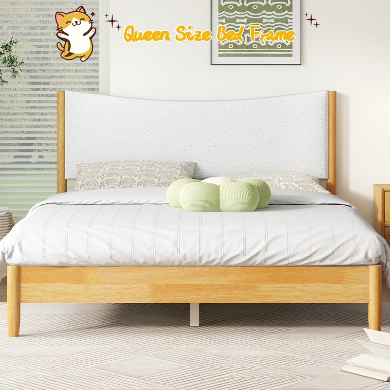 Structure de lit grand lit, plateforme de lit avec tête de lit tapissier Boucle (blanc hêtre)
