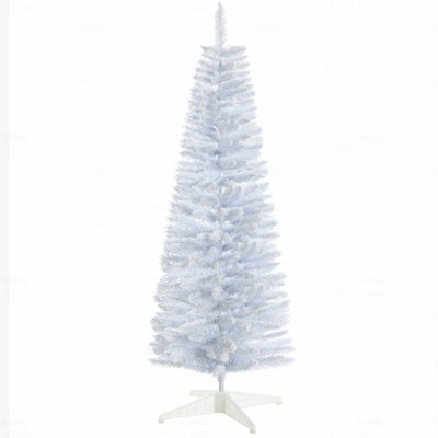 5' Snow Flocked Slim Pencil Artificial Christmas Tree, Realistic Branches, Plastic Base Stand, Indoor Decoration