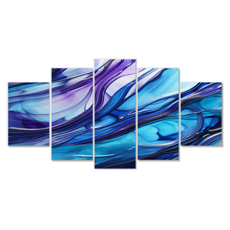 «Inner Nebula Deep Blue - Waves», art mural sur toile, 5 pièces, H 32 po x l 60 po