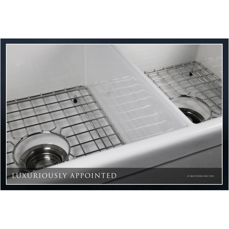 32.75" L x 19.88" W Double Basin Farmhouse Kitchen Sink with Accessories, Stainless Steel Accessories