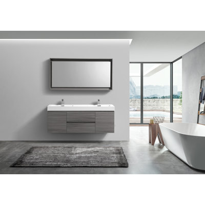 Hanane 59 " W Wall Mounted Wall Mounted 2 Double Vanity Bathroom Vanity With Acrylic Top