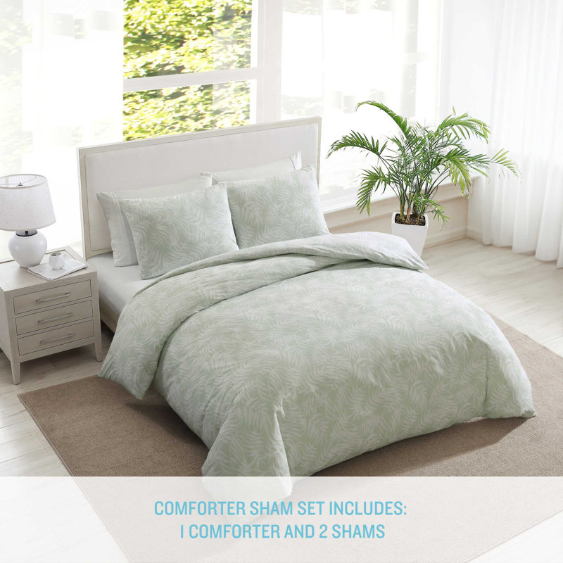 Art of Palms Cotton Comforter Set, King Comforter + 2 King Shams, Blue Floral