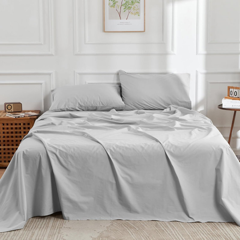 DOZ Organic Percale Sheet Set With A Flat Sheet, Full Sheet Set, Dove