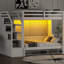 Lit mezzanine double très grand blanc avec escalier de rangement fonctionnel, lit, conduit et pin et structure dotée d'une grande capacité pliable