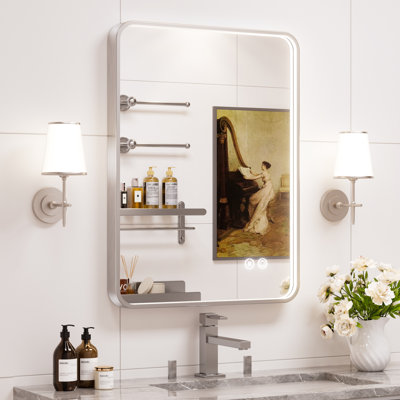 Aluminum Framed Lighted LED Bathroom Vanity Mirror with Anti-Fog 3 Colors Temperature & Dimmable Light Bathroom Vanity Mirror