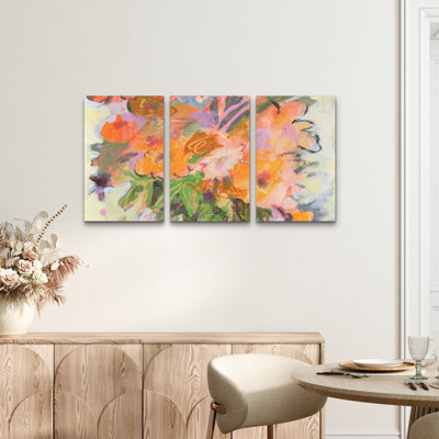 Ensemble de 3 panneaux d'art mural - "Bouquet d'orange" doré Sheila pour décoration de salon, de chambre à coucher ou de bureau 