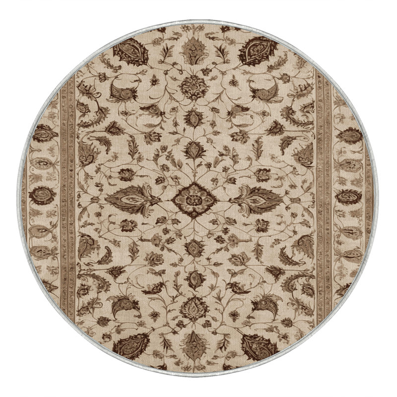 Machine Washable Persian Beige Area Ru, Round 4'