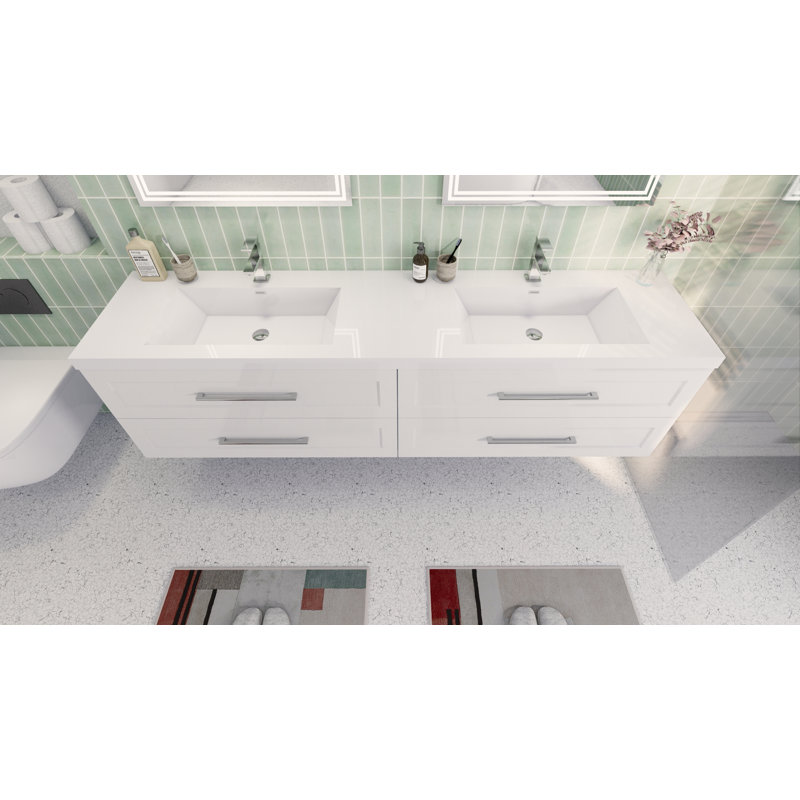 Ensemble de meuble-lavabo double mural 83 po Vicaro, Blanc lustré