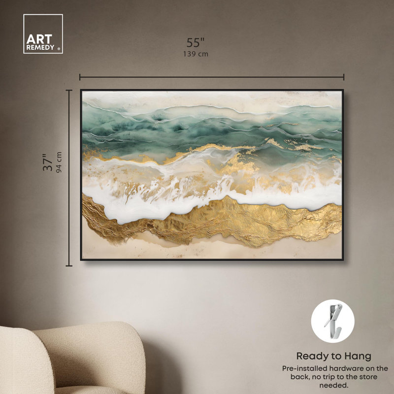 «Waves of Dawn» par Art Remedy, Cadre flottant noir, H 37 po x l 55 po x P 1,8 po