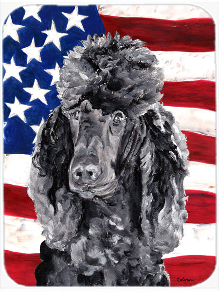 Trinx Patriotic Standard Poodle with American Flag USA Glass Cutting Board