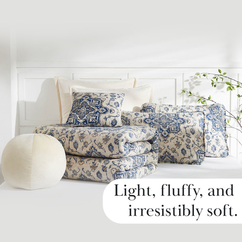 PERSIA 7-Piece Quilt Bedding Set by Southshore Fine Linens, Blue Floral, Queen Quilt + 6 Additional Pieces