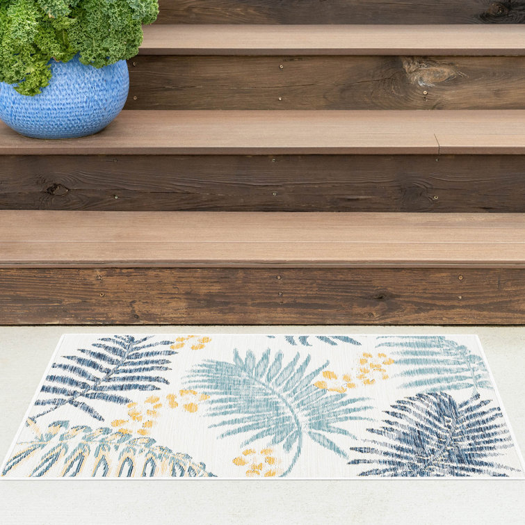 Vannesa Floral Reversible Flatweave Polypropylene Indoor / Outdoor Area Rug - Navy