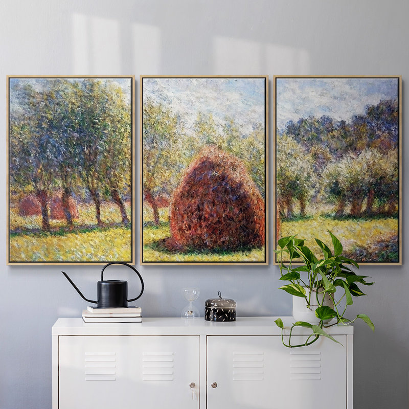 Botte de foin à Giverny, 1893, reproduction sur toile 3 pièces, H 40 po x l 78 po x P 2 po, Naturel