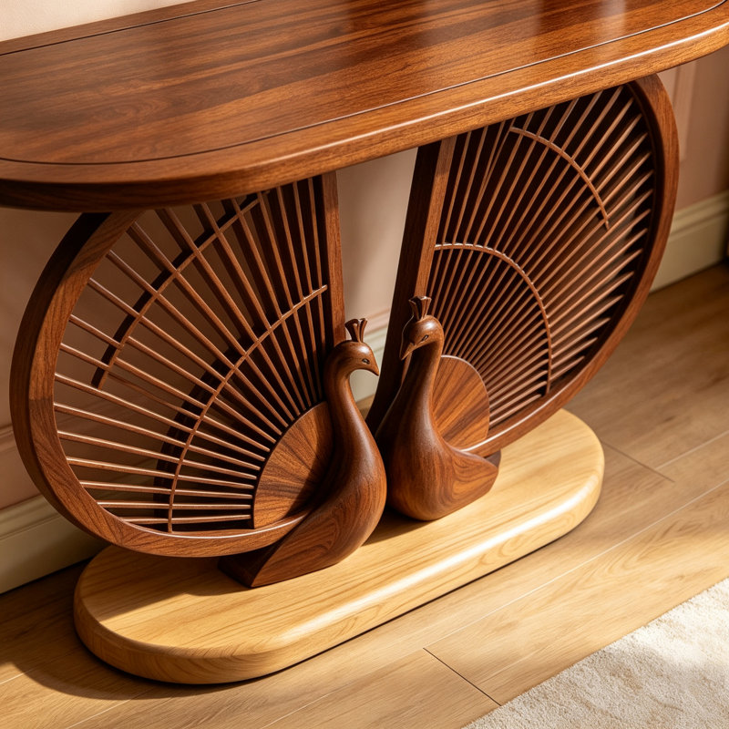 Console en bois massif de style médiéval, H 34,6 po x l 47,2 po x P 14,9 po