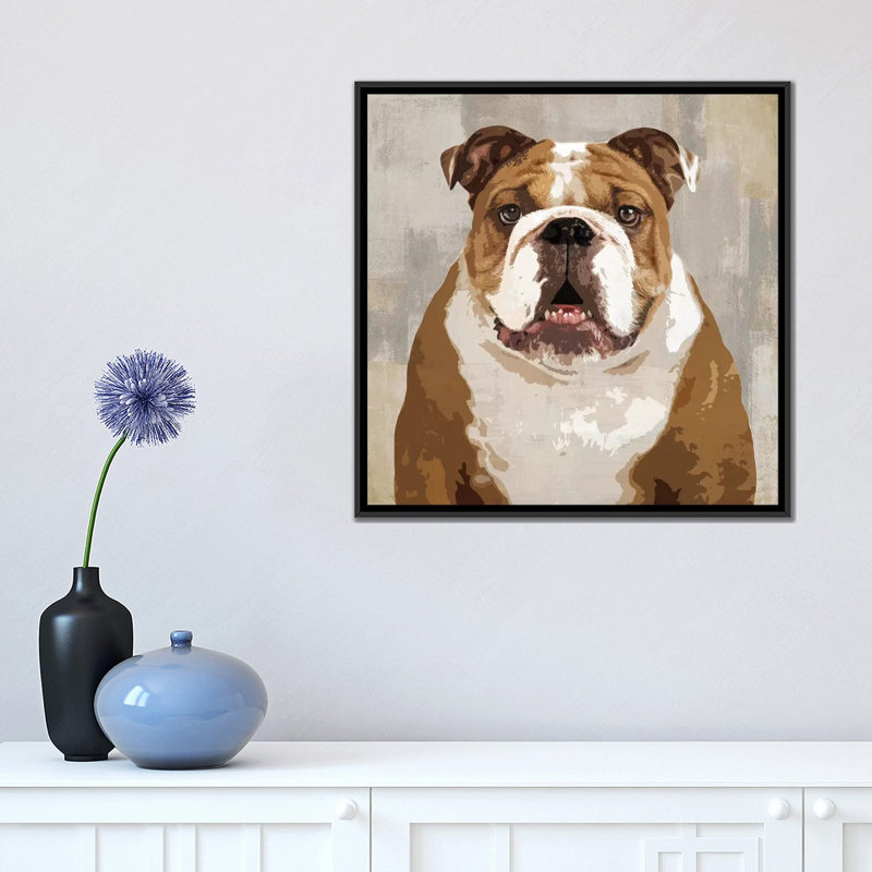 Bulldog par Keri Rodgers - impression sur toile tendue, H 18 po x l 18 po x P 1,5 po, Toile avec cadre noir, Pas de tapis