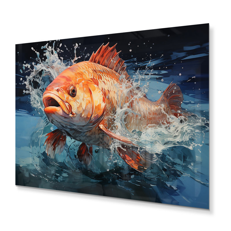 Pêche colorée - reproduction sans cadre sur métal, H 12 po x l 20 po x P 1 po