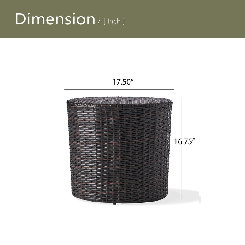 Table d'appoint Barrel, table de bout en osier pour l'extérieur