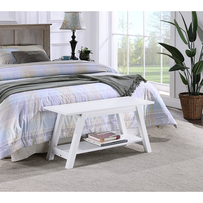 Banc en bois massif avec tablette, blanc