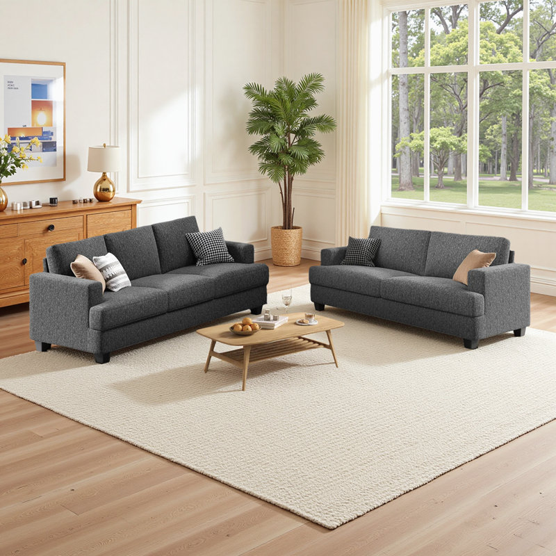 2 - Piece Upholstered Linen Sofa Living Room Set, Gray