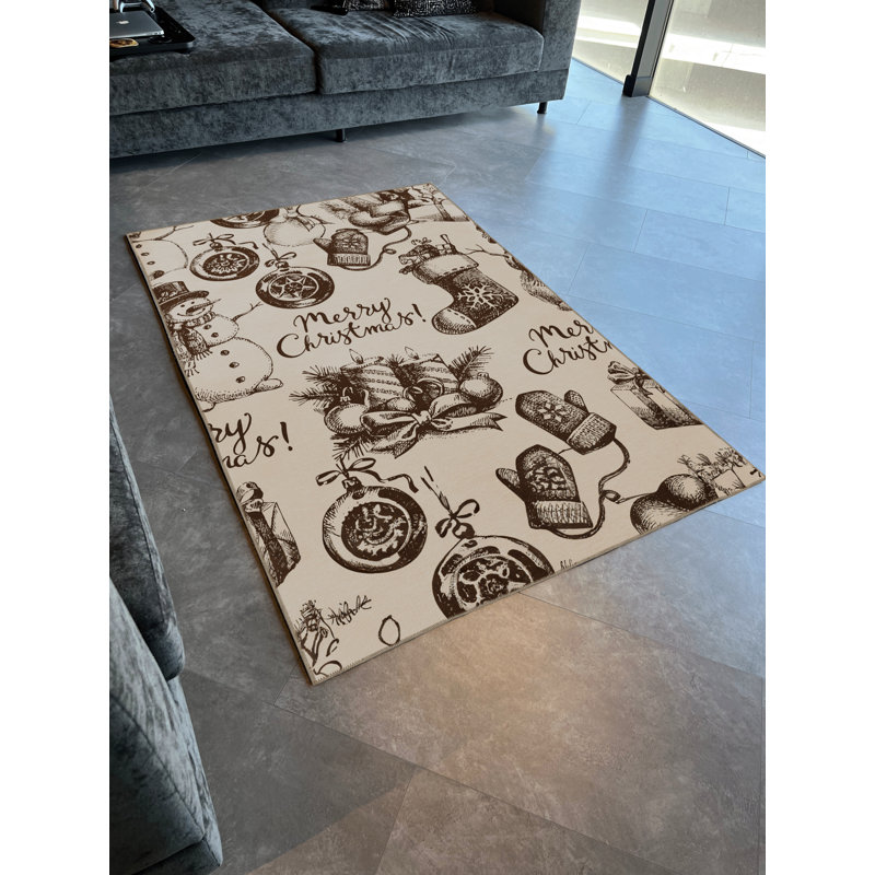 Tapis décoratif moderne gris et beige à motif mélangé à motif de lettres «Merry Christmas»