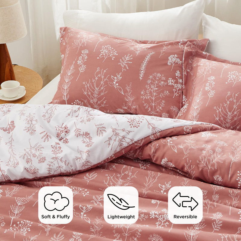 Best Seller Bedsure Comforter Set Reversible Cute Floral Bedding, 89GSM, Full, Grayish Pink