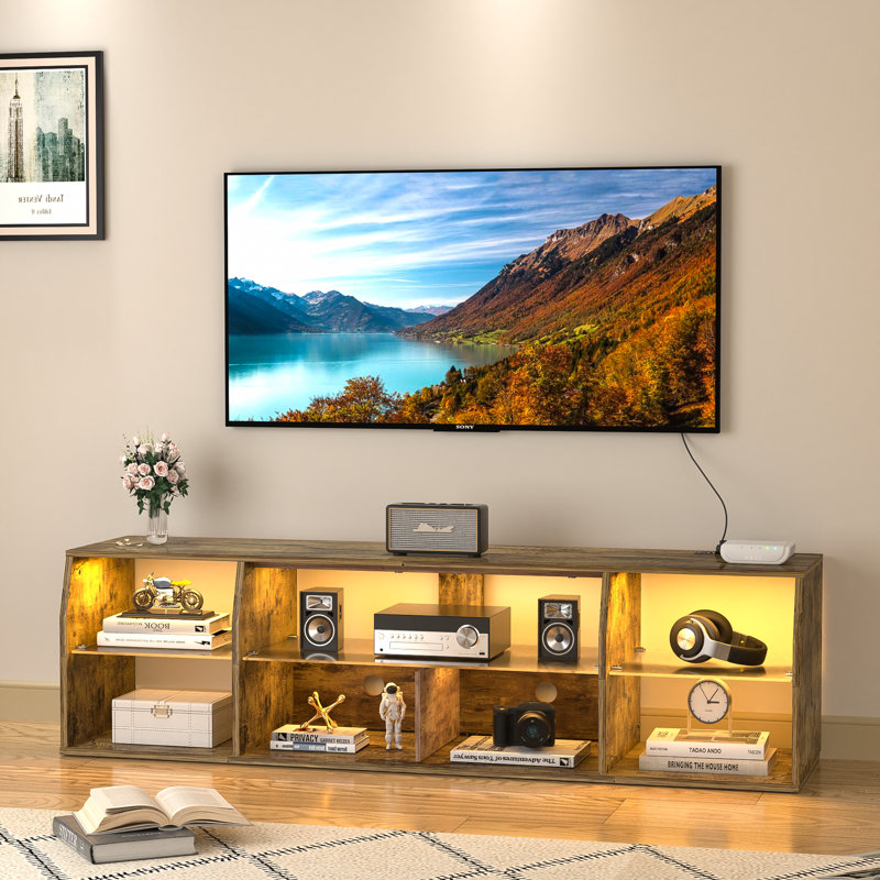 Anabal TV Stand with LED Lights, Entertainment Center with Shelves Media Console for 55/65/75 Inch TV, Gray, 63"