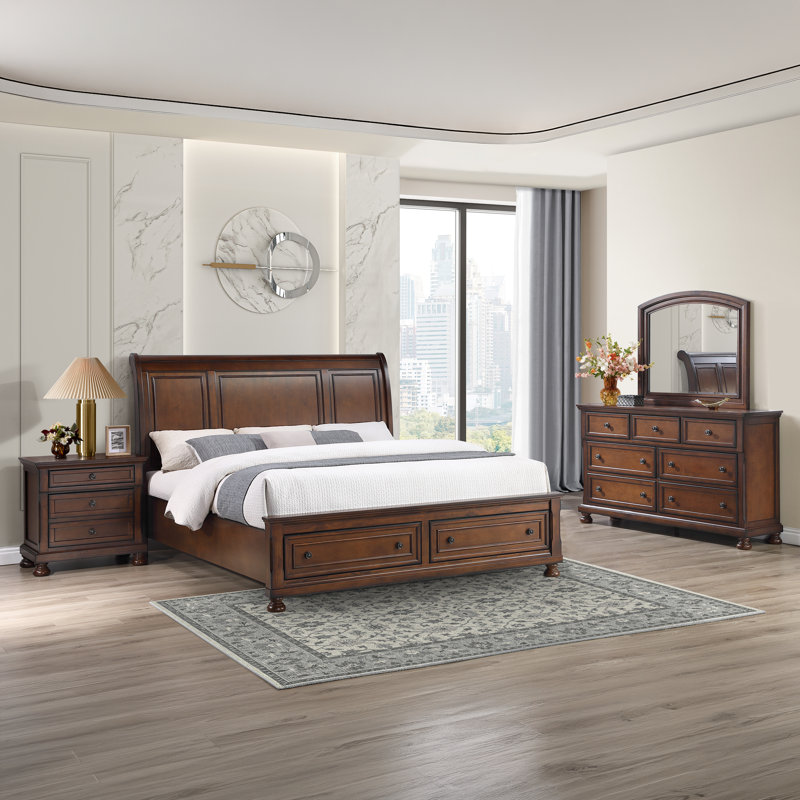 Ensemble de chambre avec lit en bois 6 pièces Corabella, Deux articles : lit, table de chevet, Très grand lit